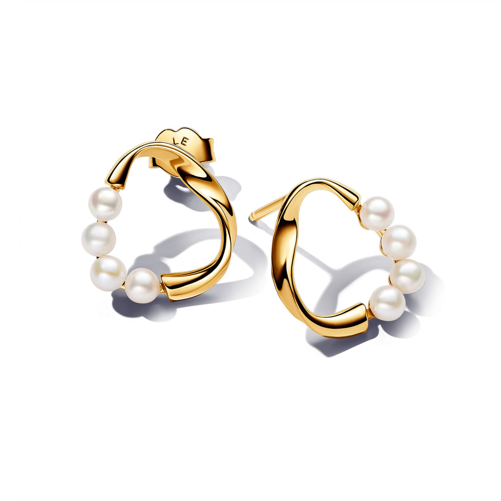 Pandora Organically Shaped Circle & Treated Freshwater Pearls Stud Earrings