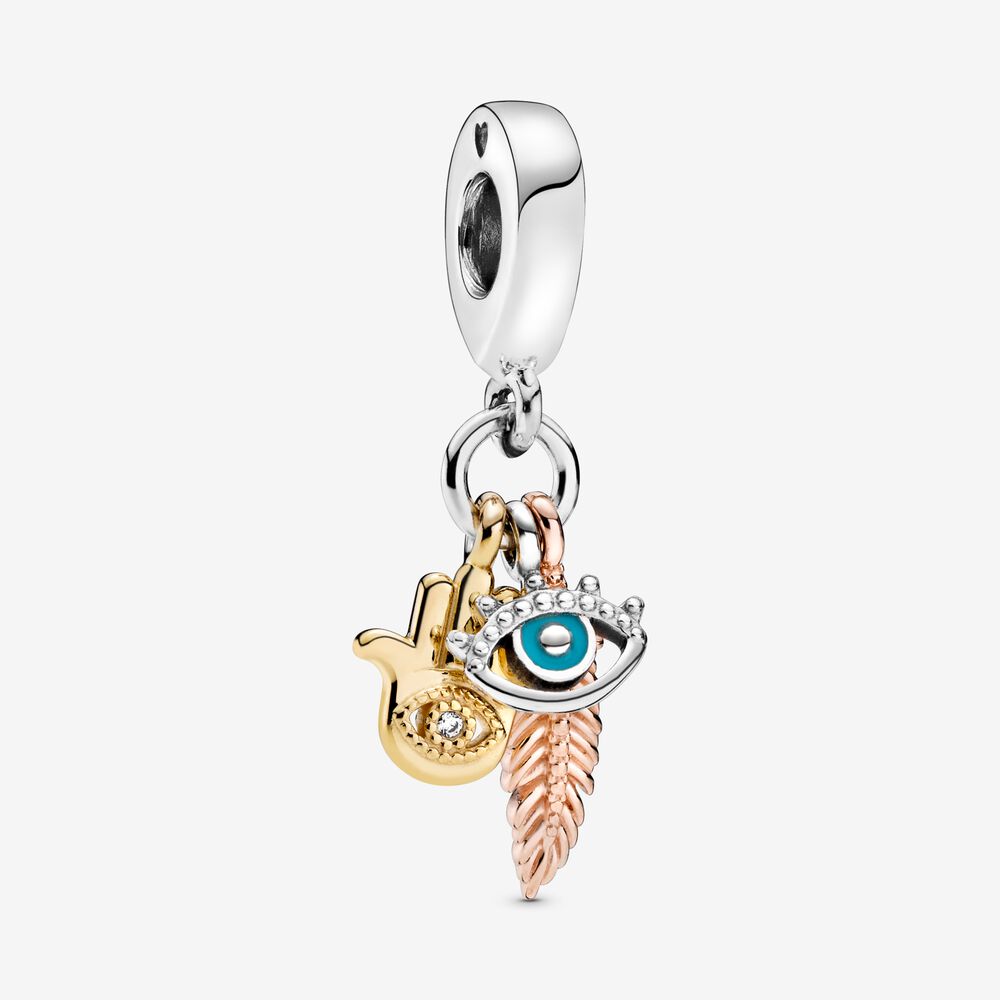 Pandora Hamsa, All-seeing Eye & Feather Spirituality Dangle Charm