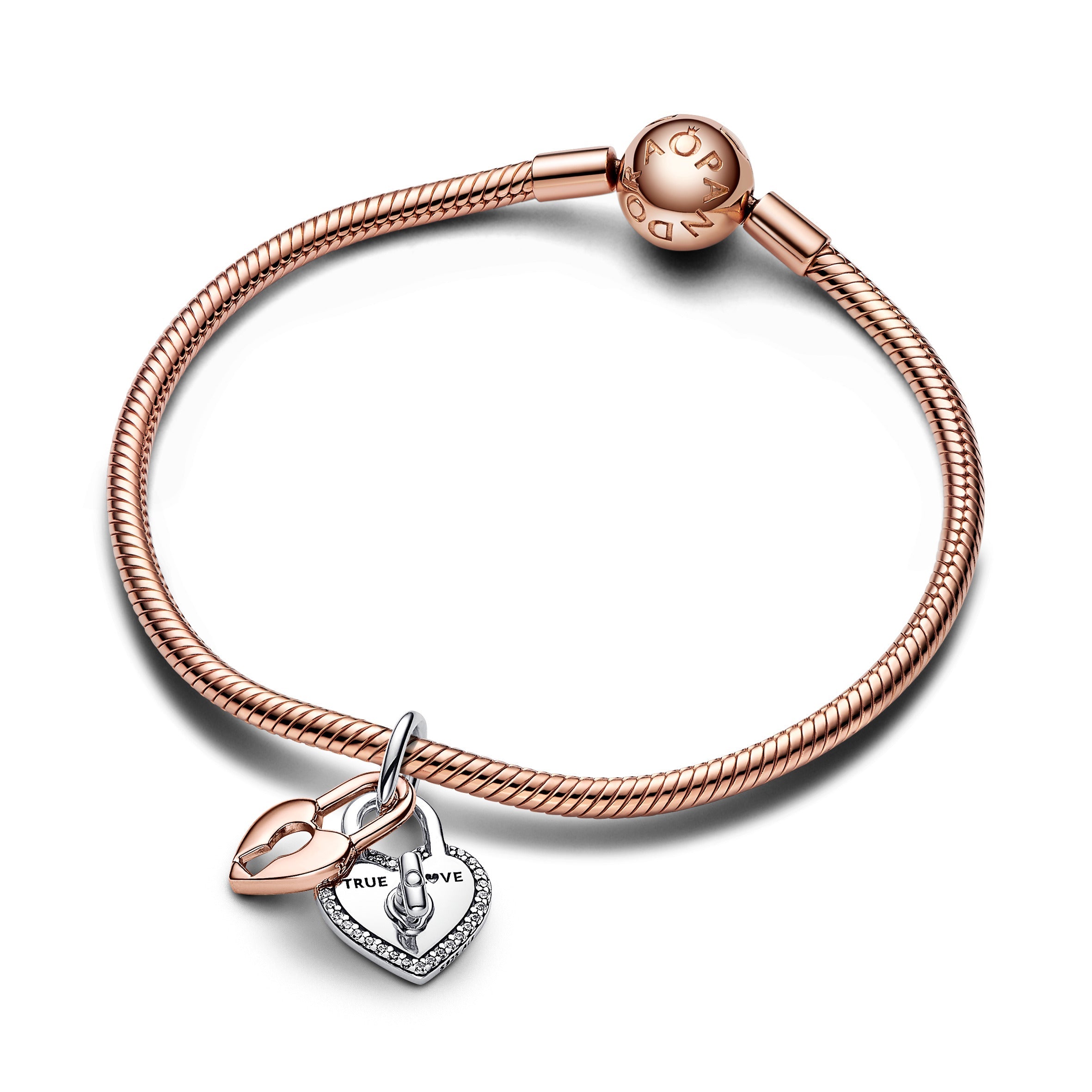 Pandora Two-Tone Twistable Heart Padlock Double Dangle Charm