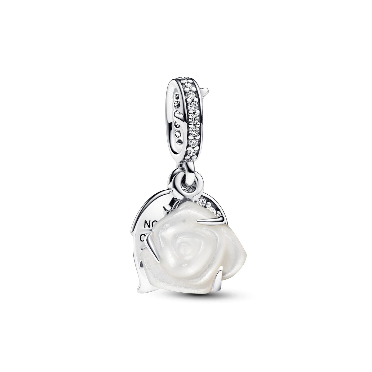 Pandora White Rose in Bloom Double Dangle Charm