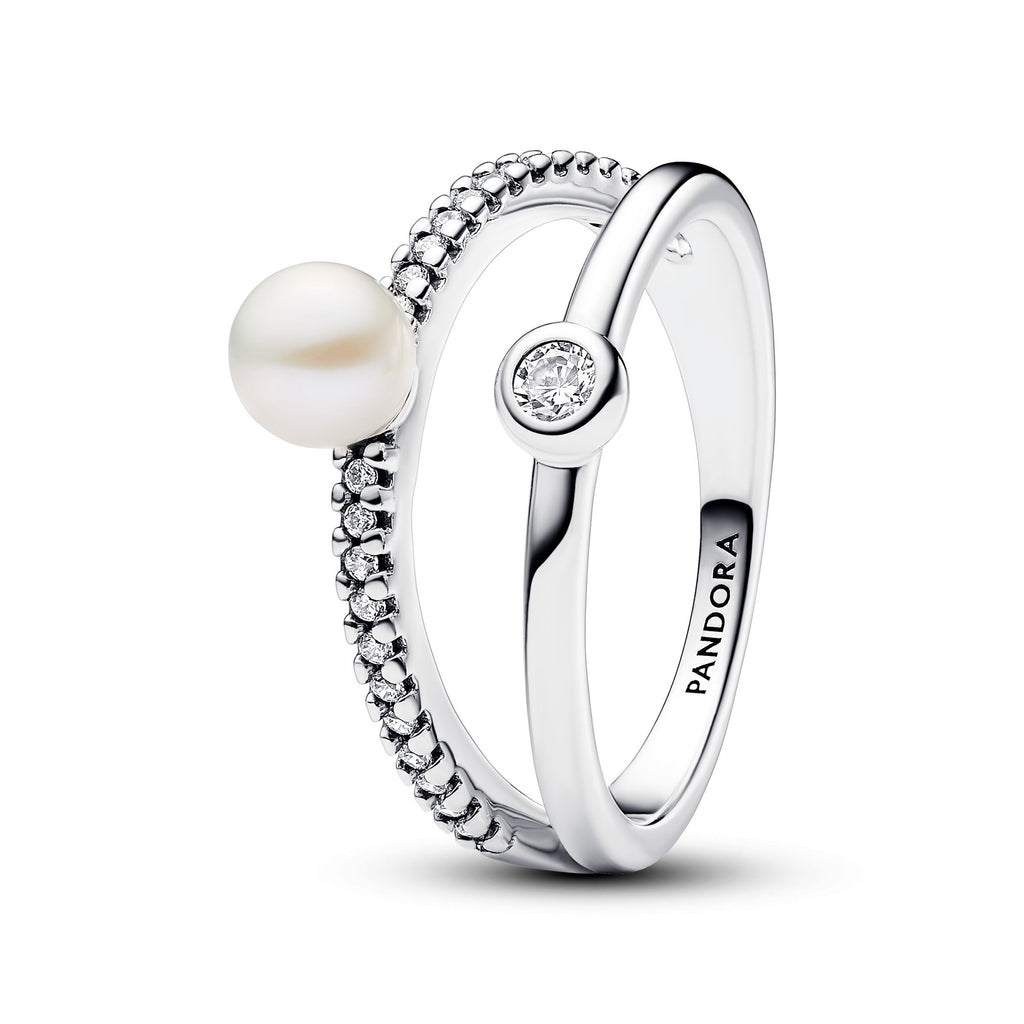 Pandora Treated Freshwater Pearl & Pave Double Band Ring