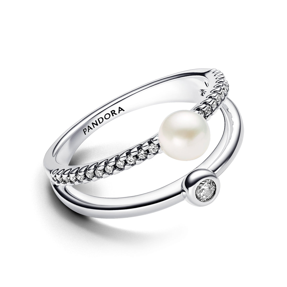 Pandora Treated Freshwater Pearl & Pave Double Band Ring