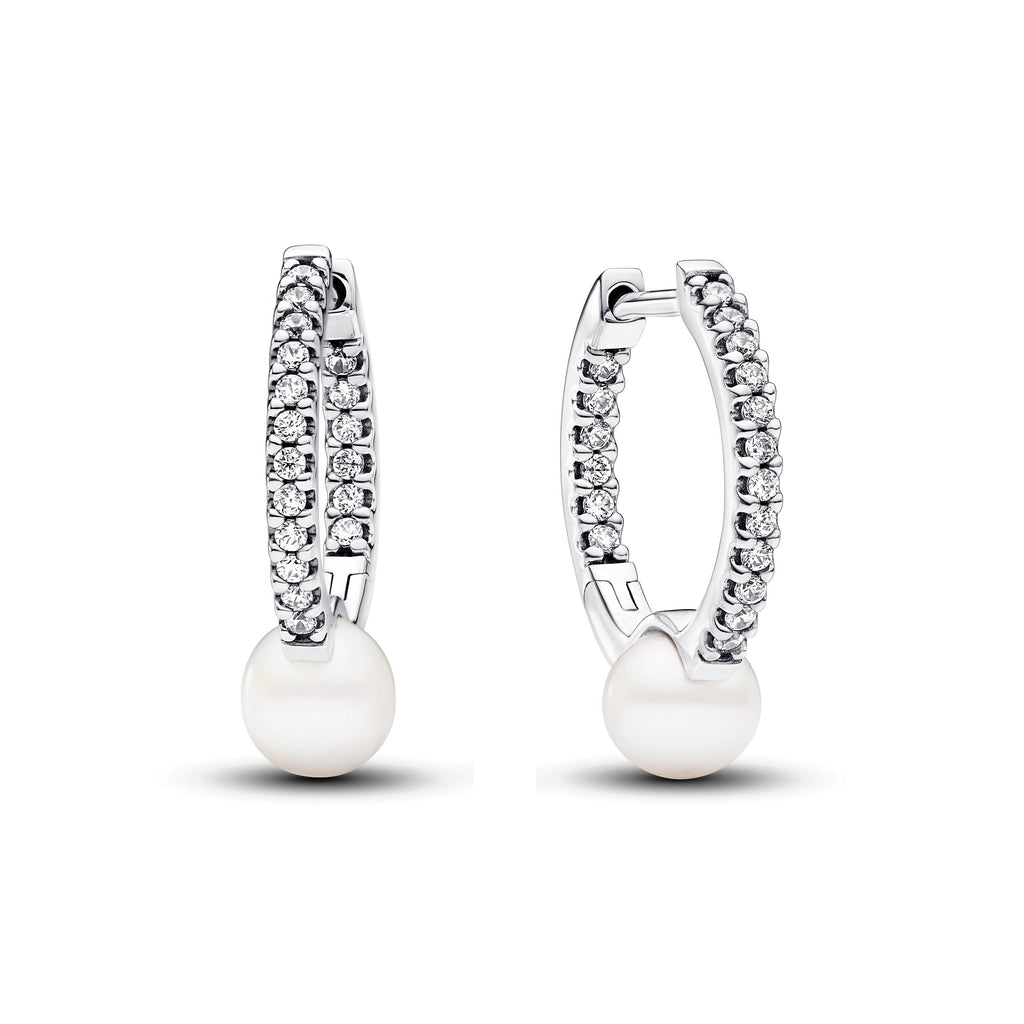 Pandora Treated Freshwater Pearl & Pave Hoop Earrings
