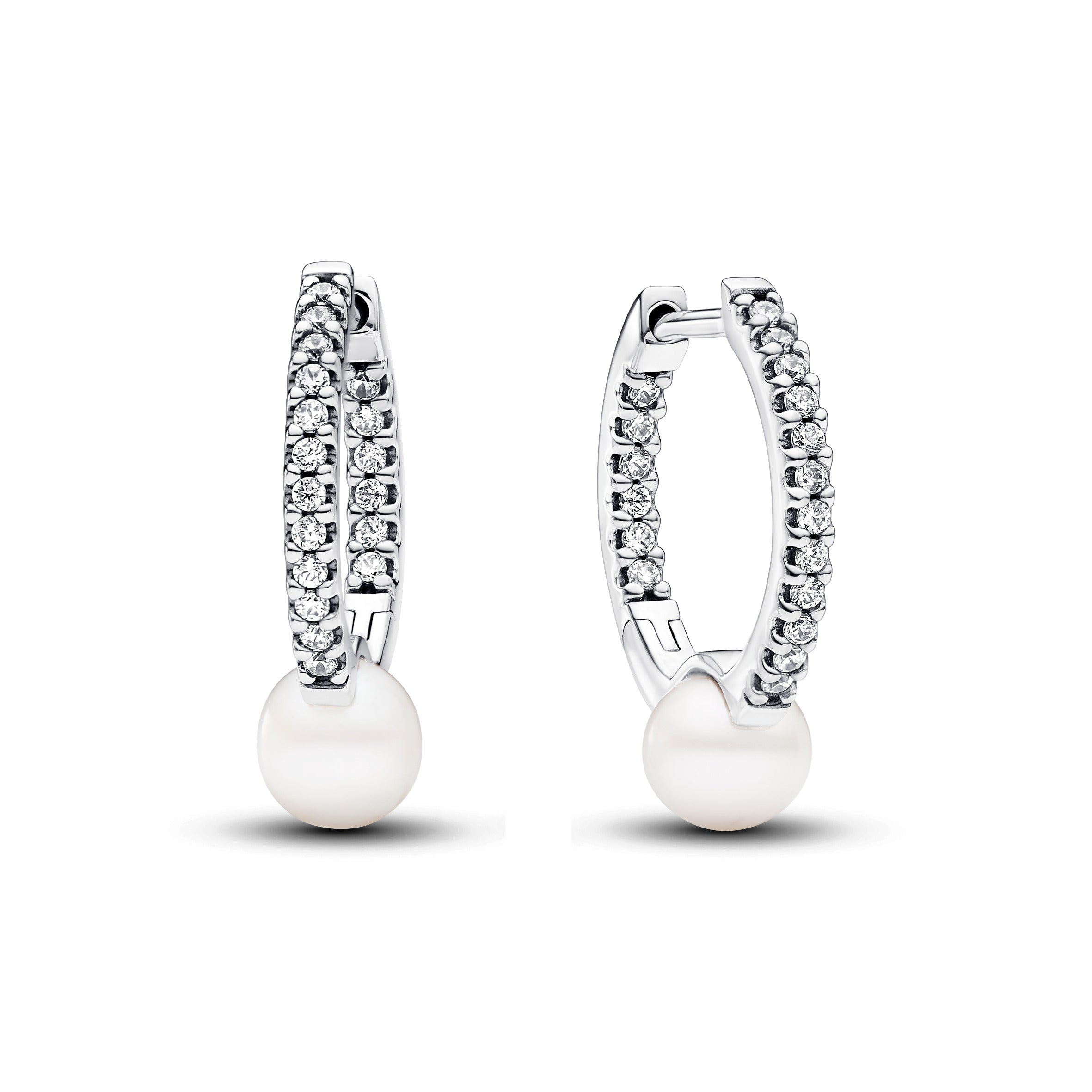 Pandora Treated Freshwater Pearl & Pave Hoop Earrings