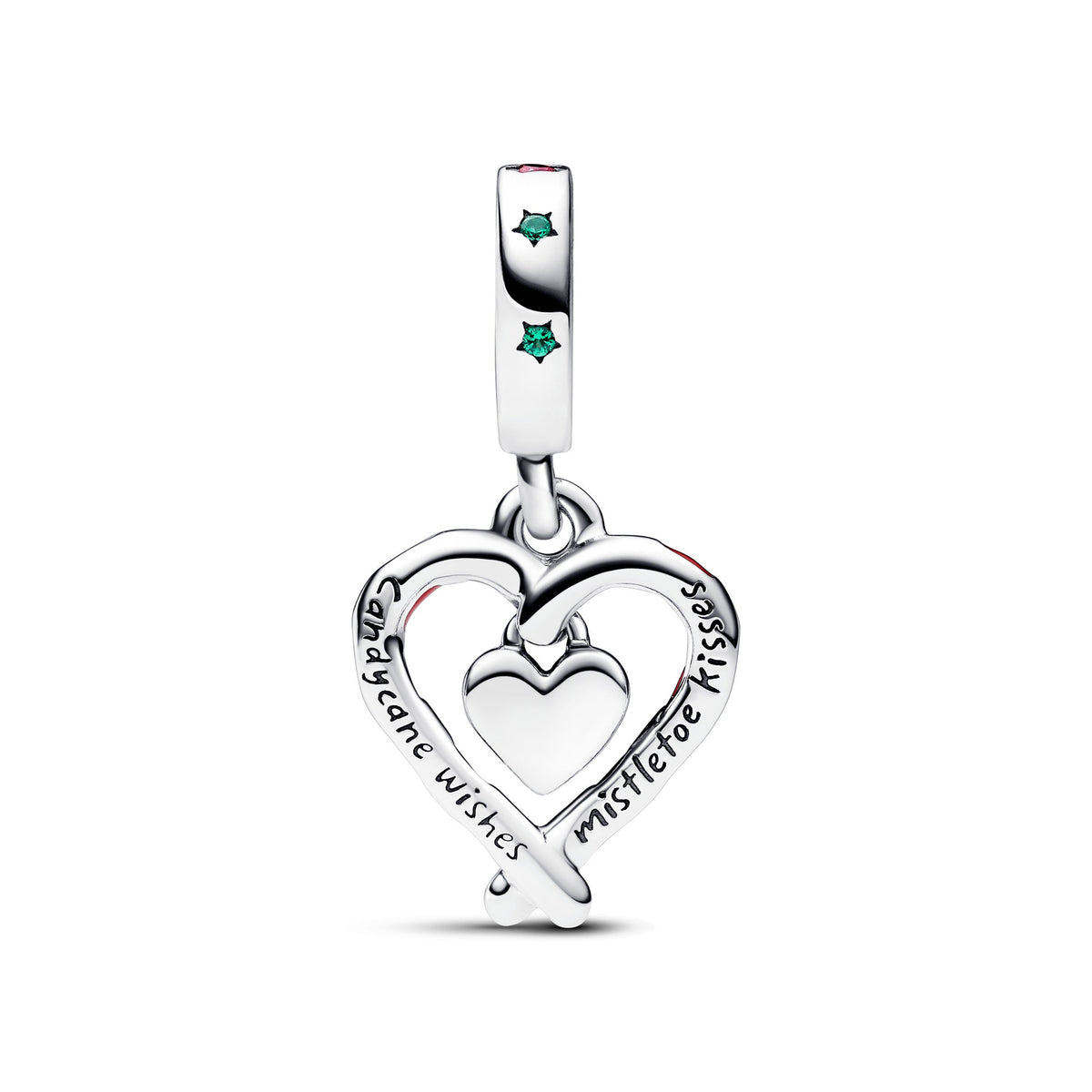 Pandora Double Candy Cane Heart Christmas Dangle Charm
