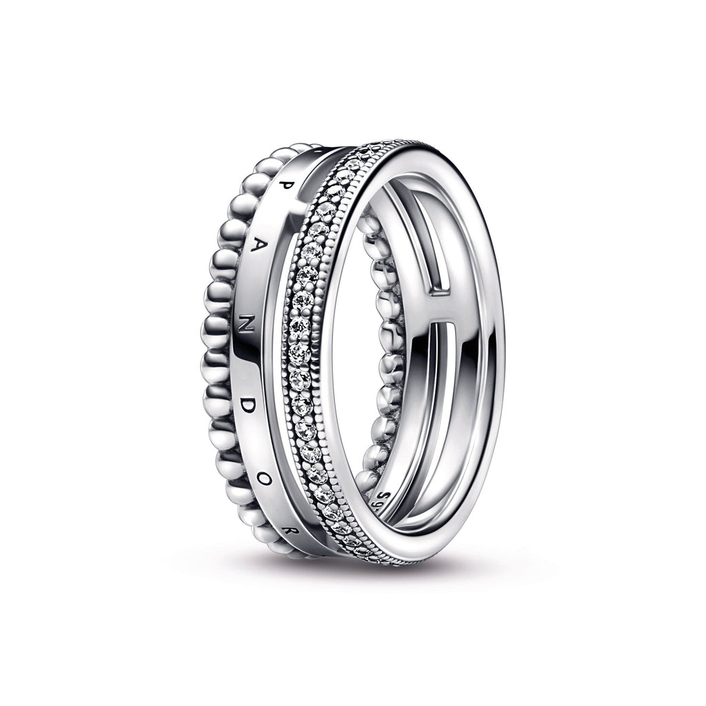 Pandora Signature Logo Pave & Beads Ring