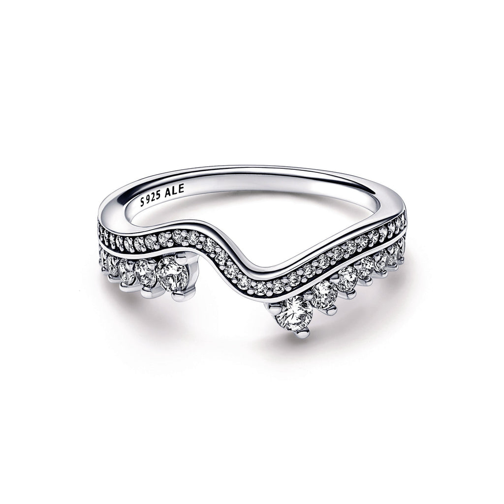 Pandora Sparkling Asymmetric Wave Ring