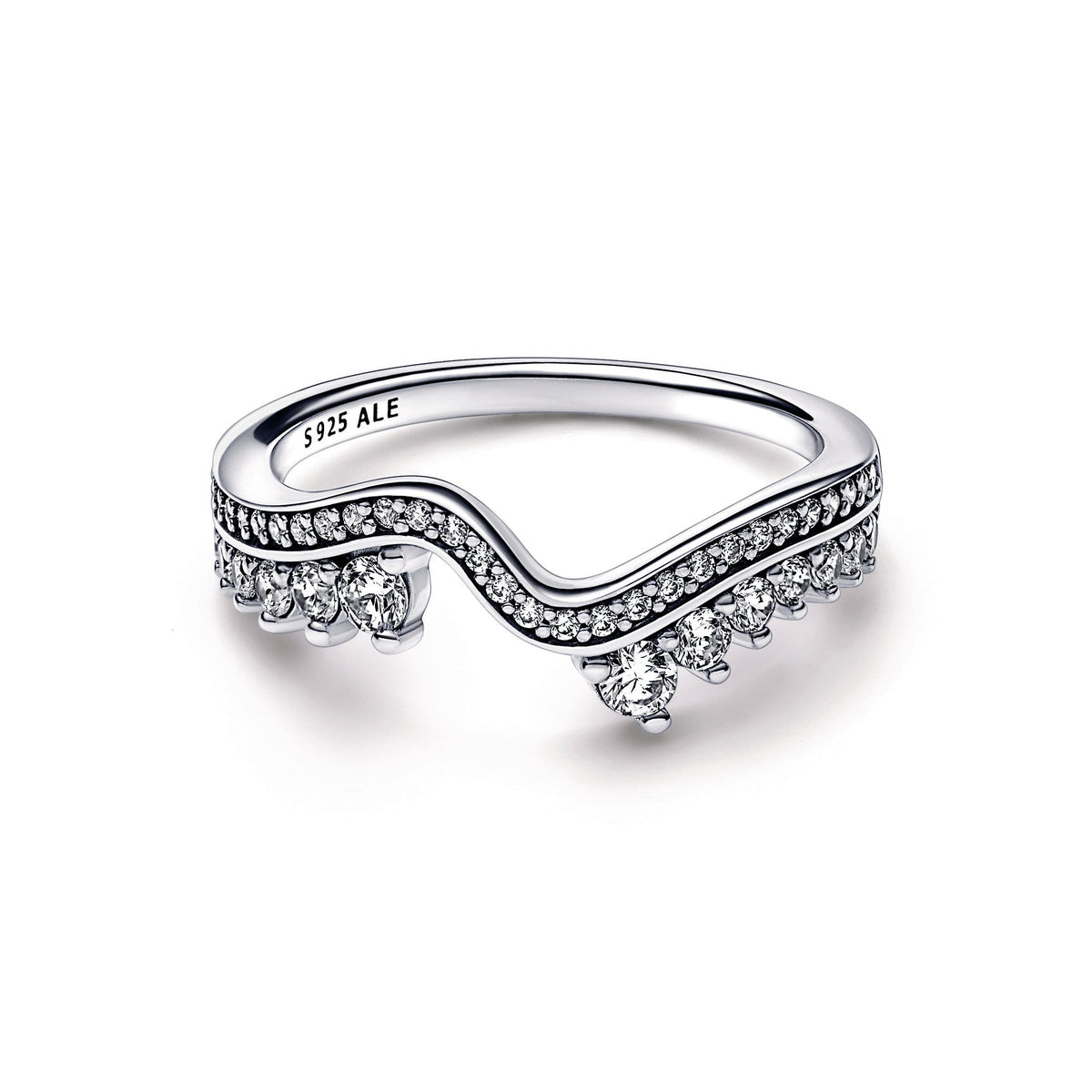Pandora Sparkling Asymmetric Wave Ring