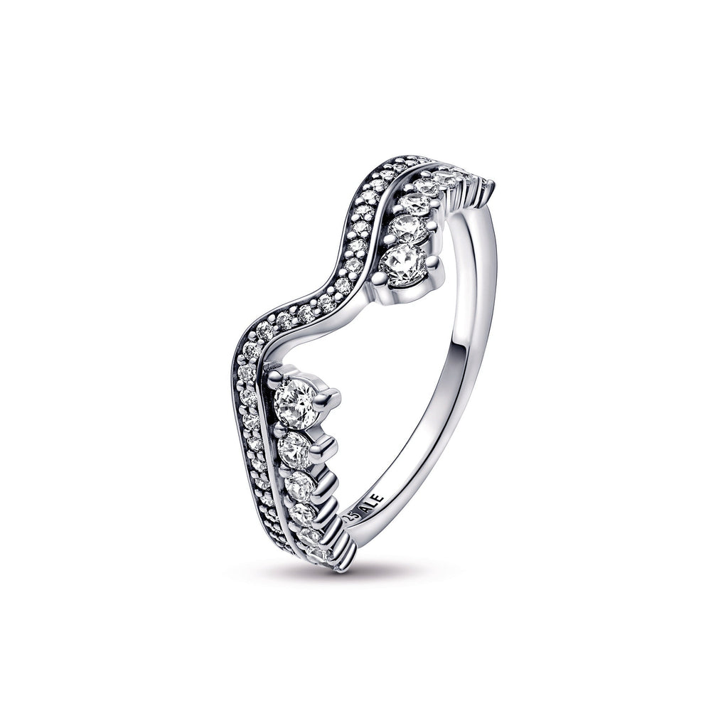 Pandora Sparkling Asymmetric Wave Ring