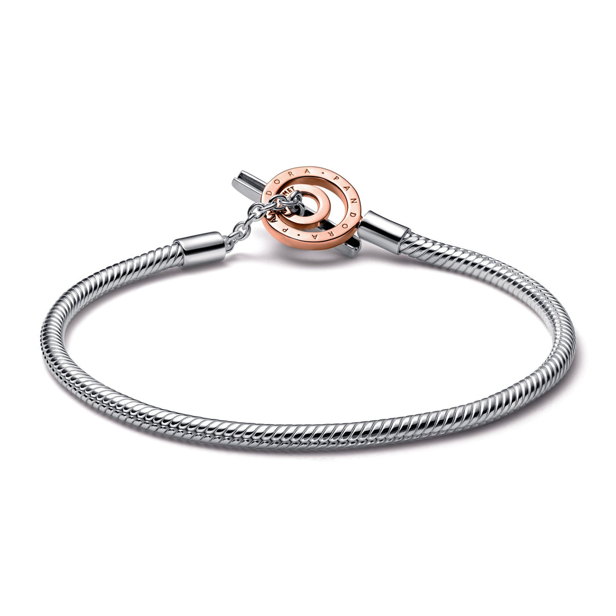 Pandora Moments Two-Tone Logo T-Bar Snake Chain Bracelet