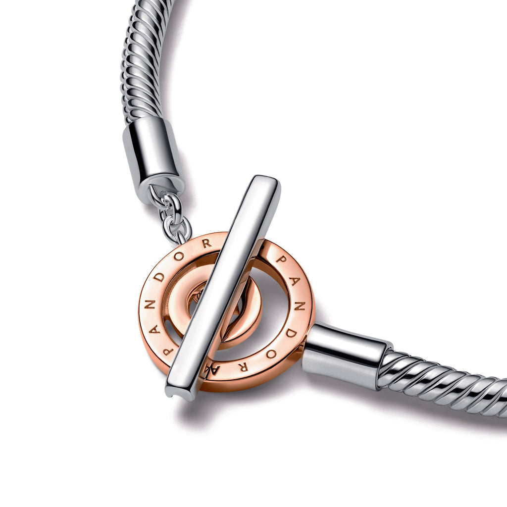 Pandora Moments Two-Tone Logo T-Bar Snake Chain Bracelet