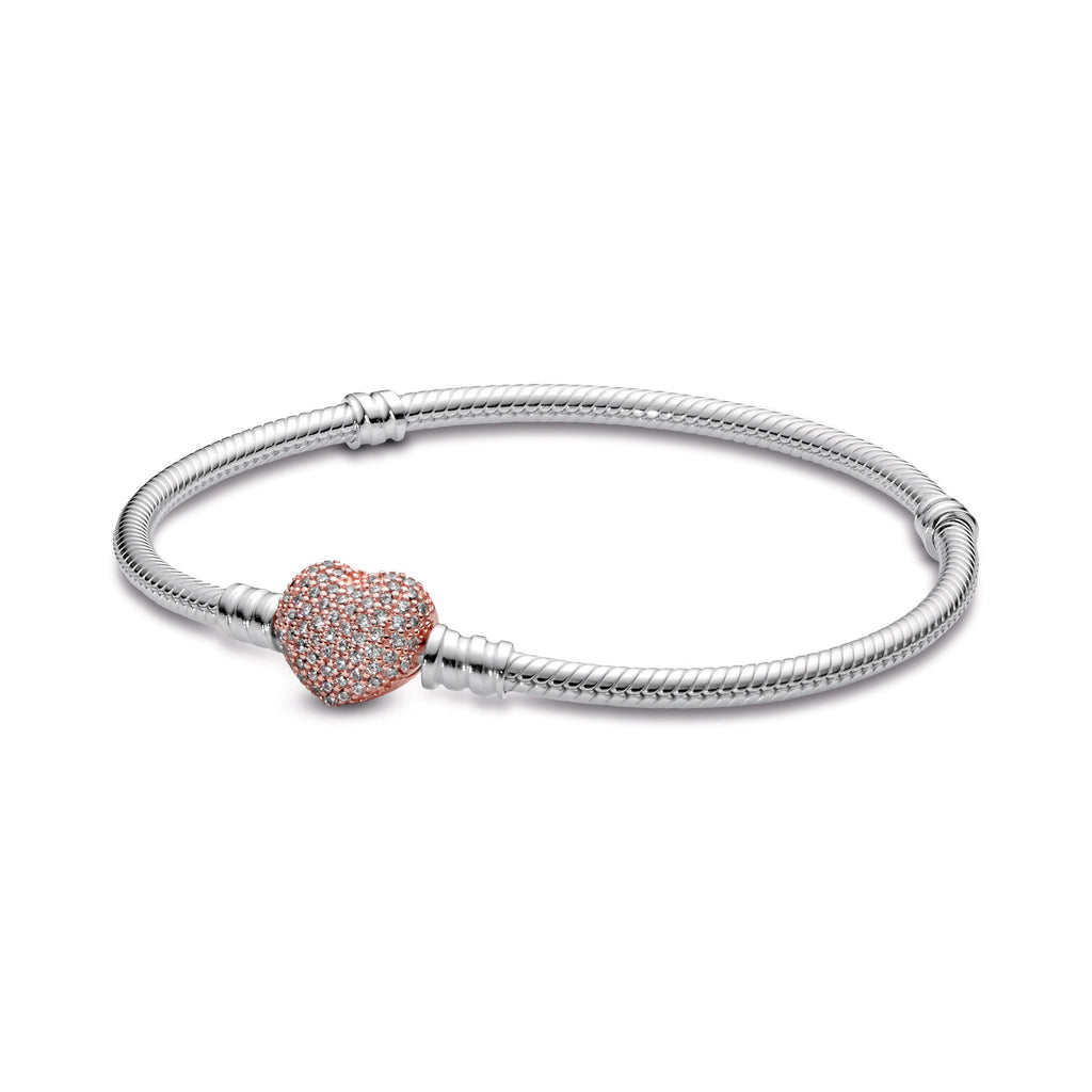 Pandora Moments Pave Heart Clasp Snake Chain Bracelet
