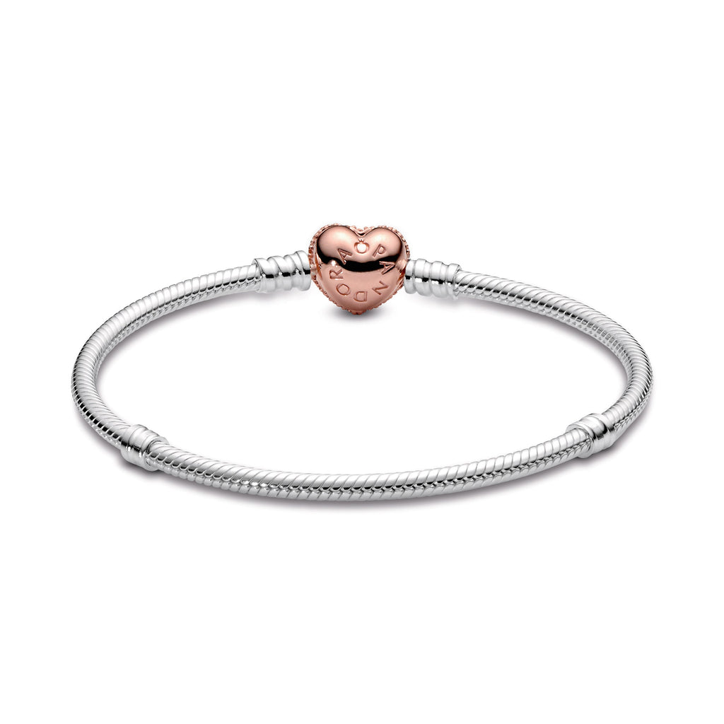 Pandora Moments Pave Heart Clasp Snake Chain Bracelet
