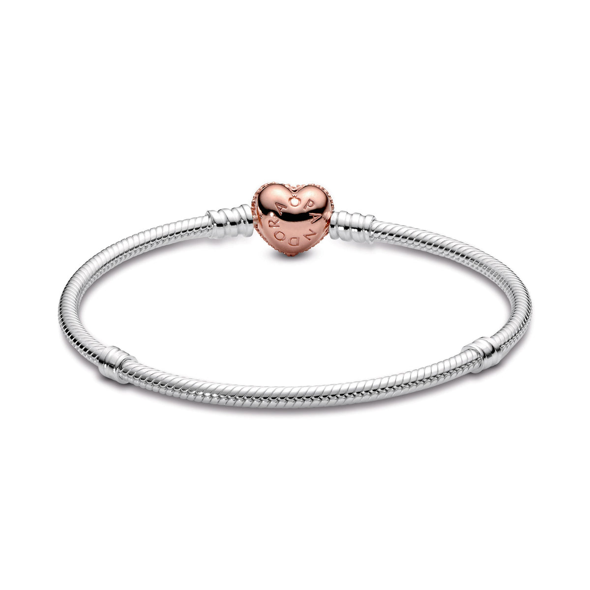 Pandora Moments Pave Heart Clasp Snake Chain Bracelet