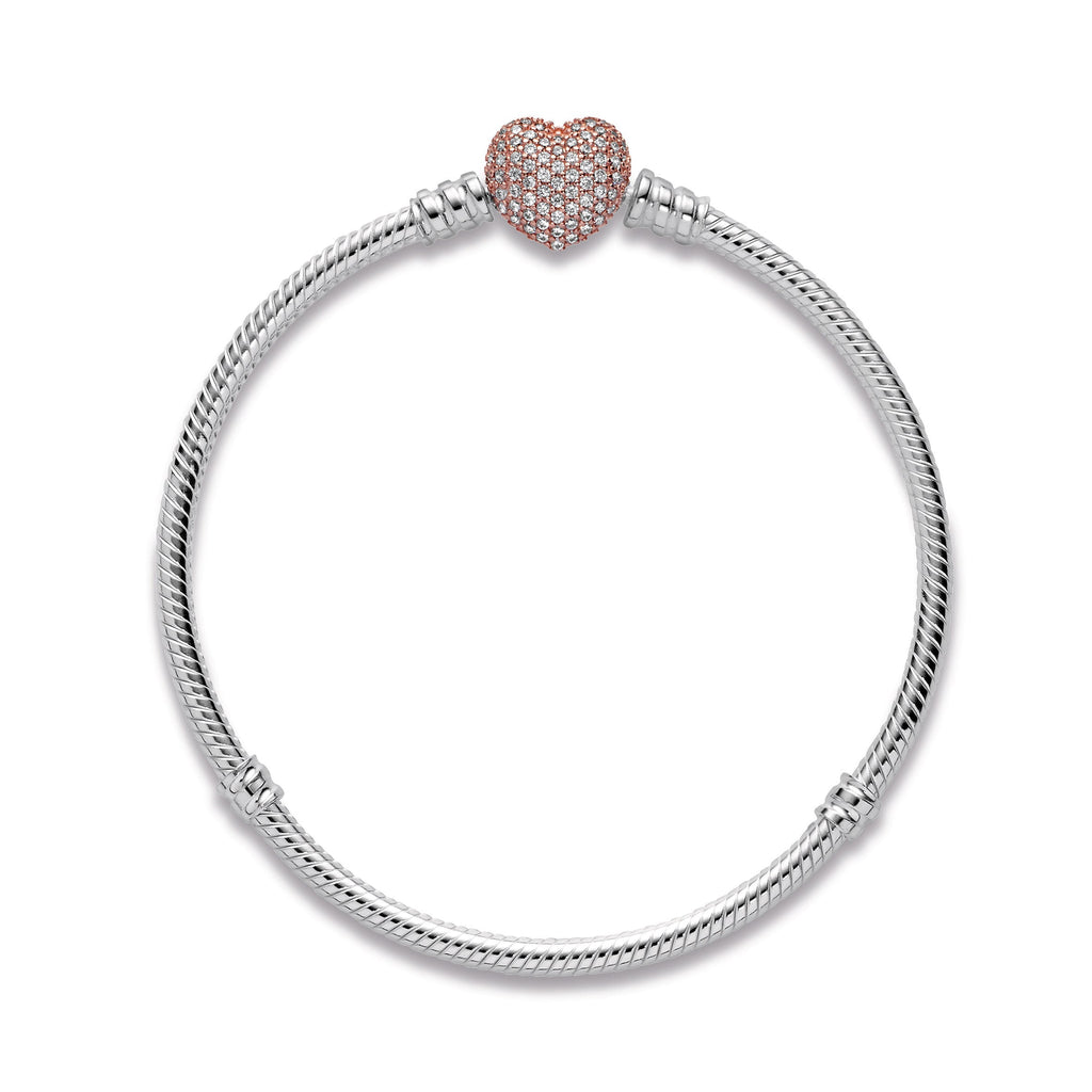 Pandora Moments Pave Heart Clasp Snake Chain Bracelet