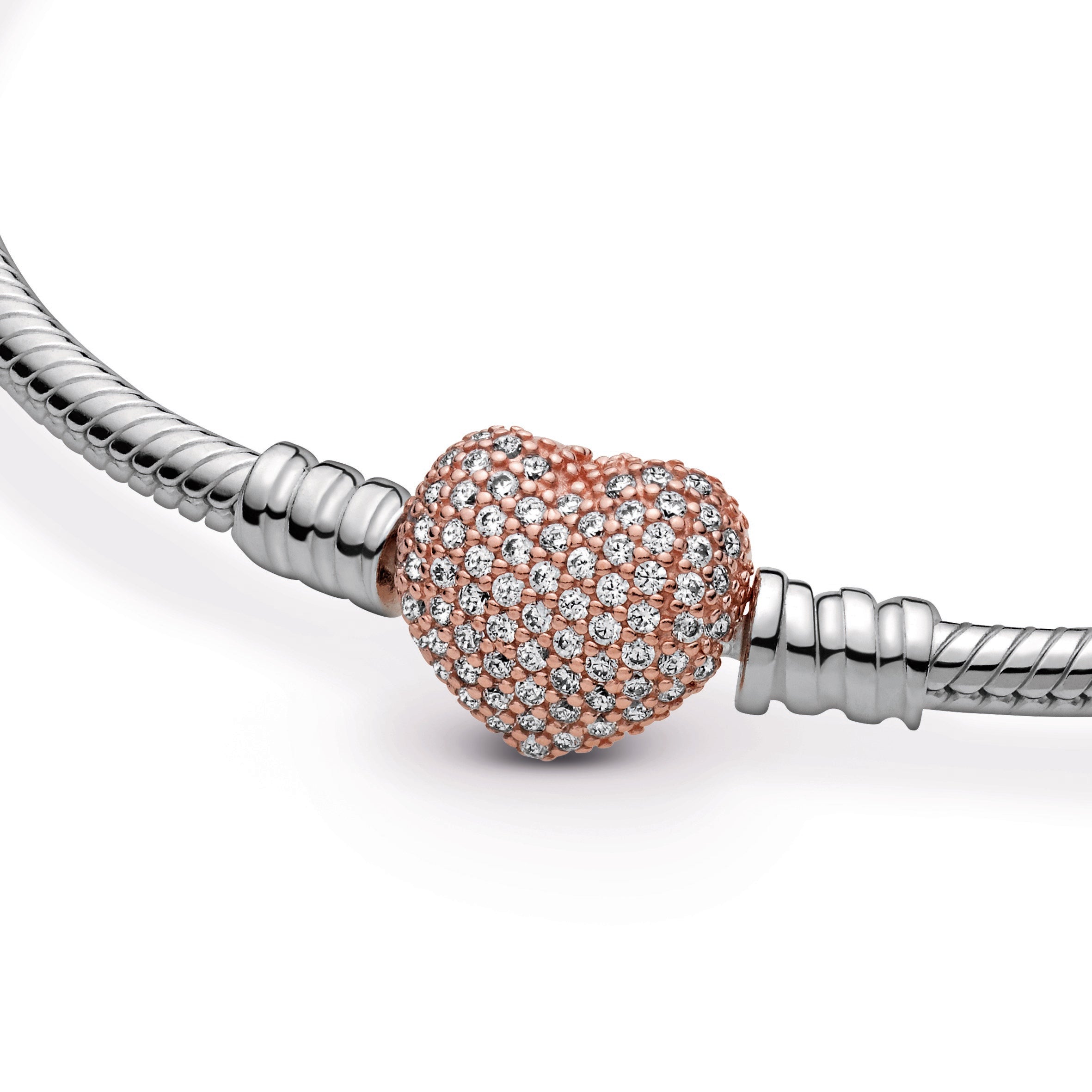 Pandora Moments Pave Heart Clasp Snake Chain Bracelet
