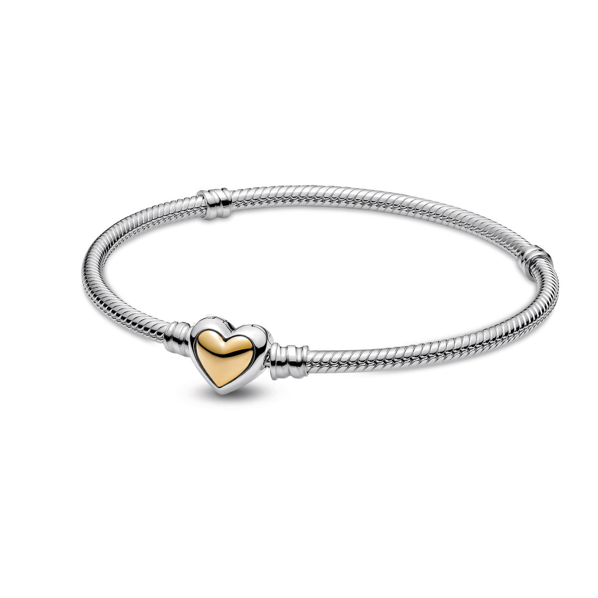 Pandora Domed Golden Heart Clasp Snake Chain Bracelet
