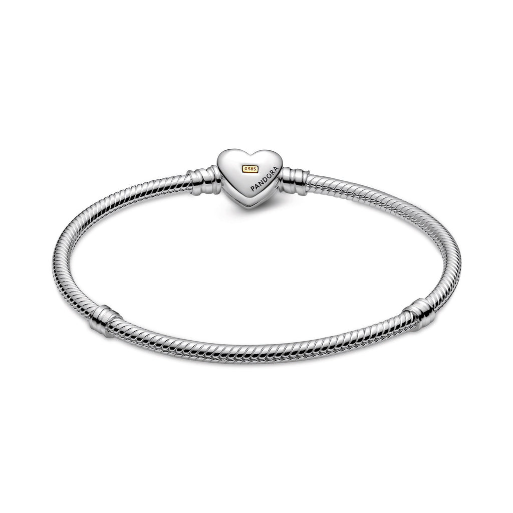Pandora Domed Golden Heart Clasp Snake Chain Bracelet