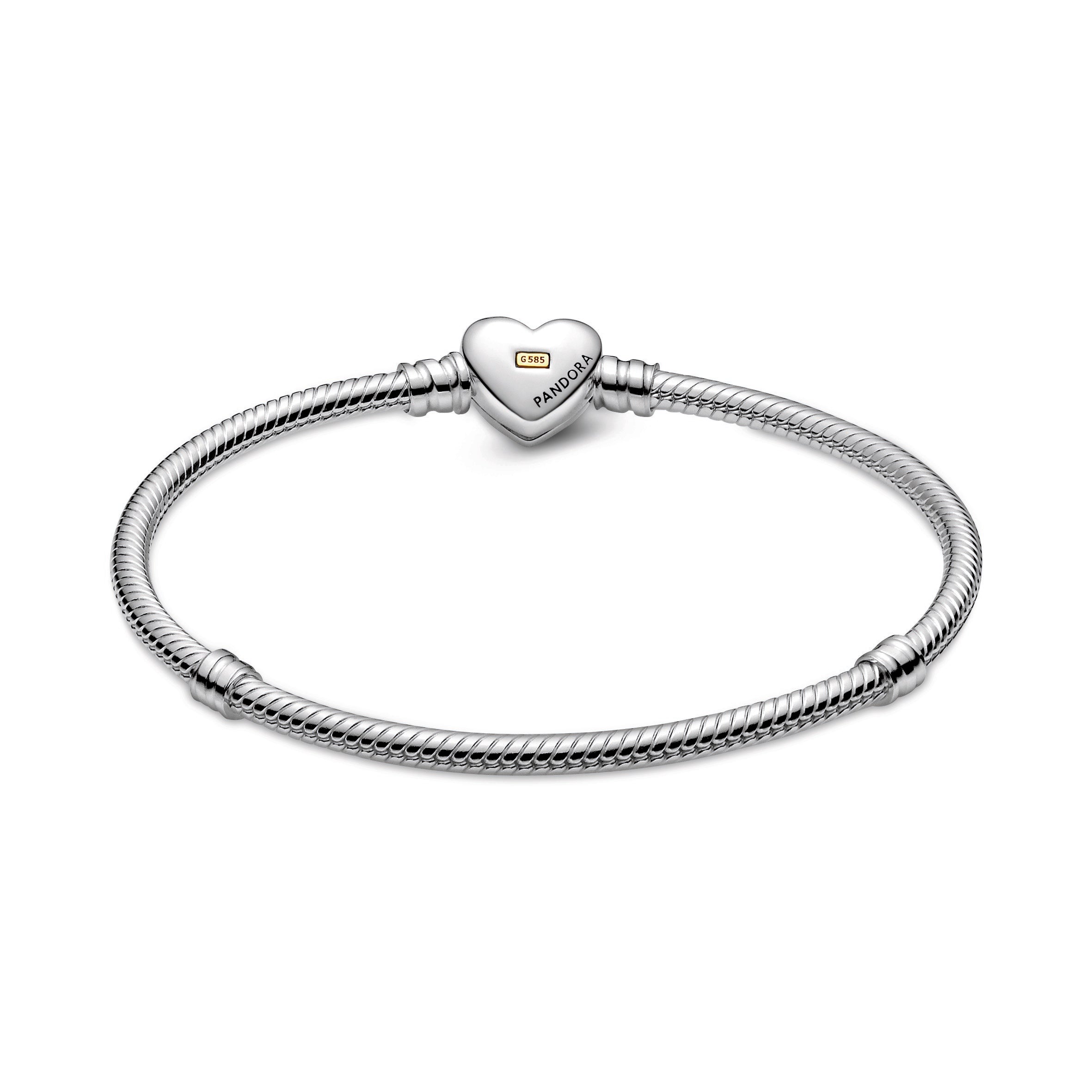 Pandora Domed Golden Heart Clasp Snake Chain Bracelet