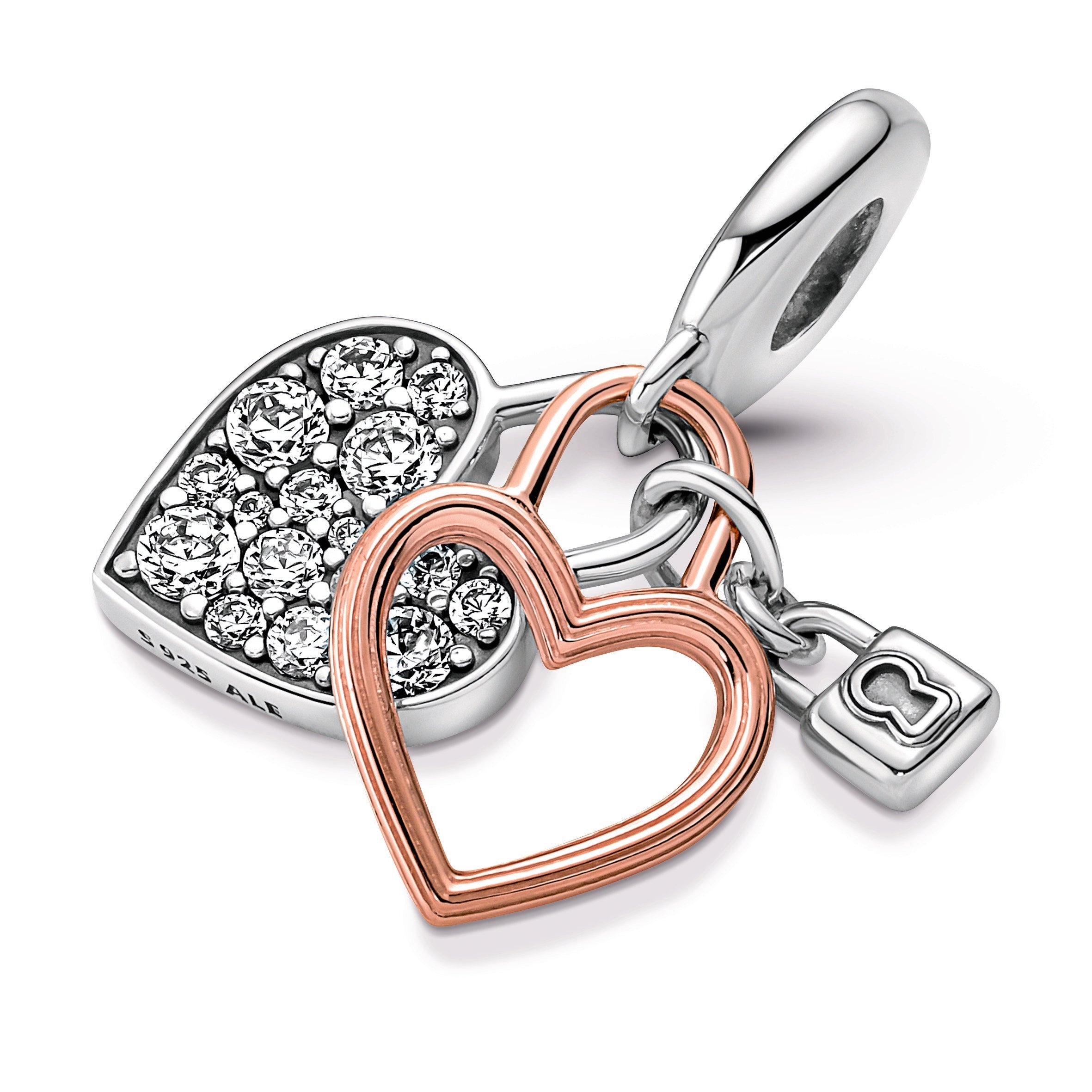 Pandora Heart Padlock Double Dangle Charm