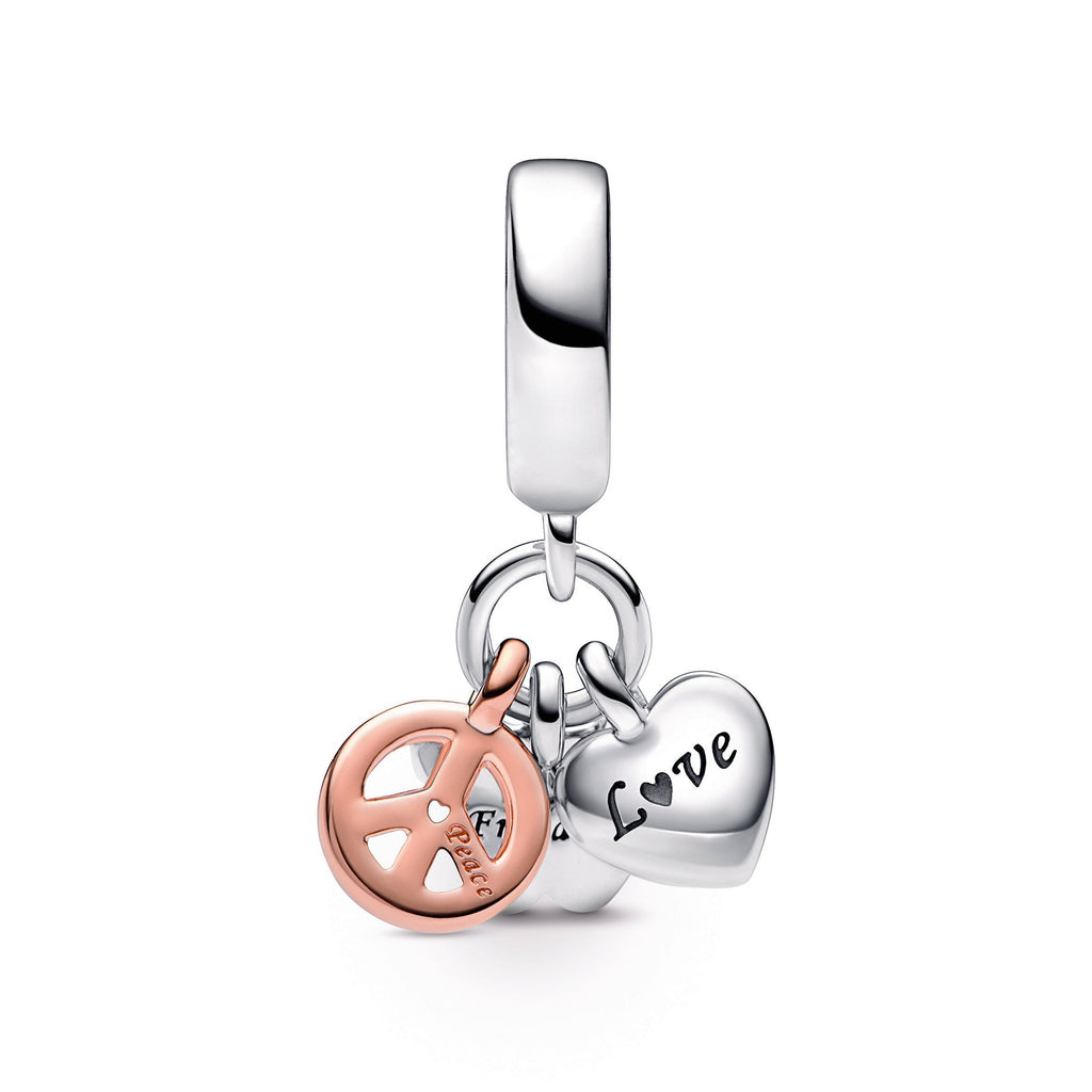 Pandora Two-Tone Rainbow Heart, Butterfly & Peace Triple Dangle Charm
