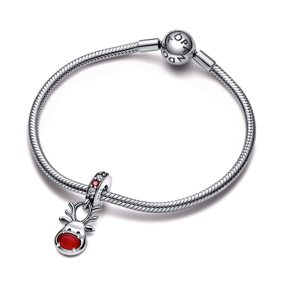 Pandora Red Nose Reindeer Murano Dangle Charm