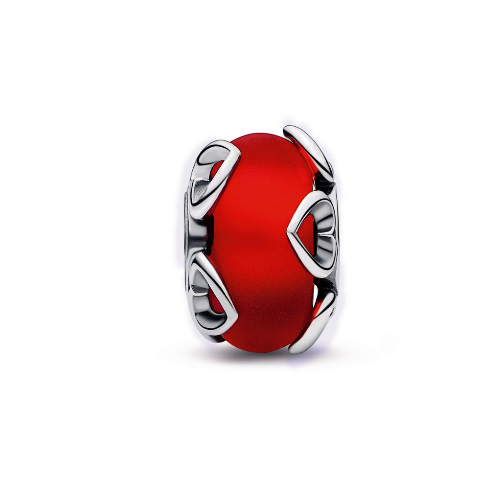 Pandora Frosted Red Murano Glass & Hearts Charm