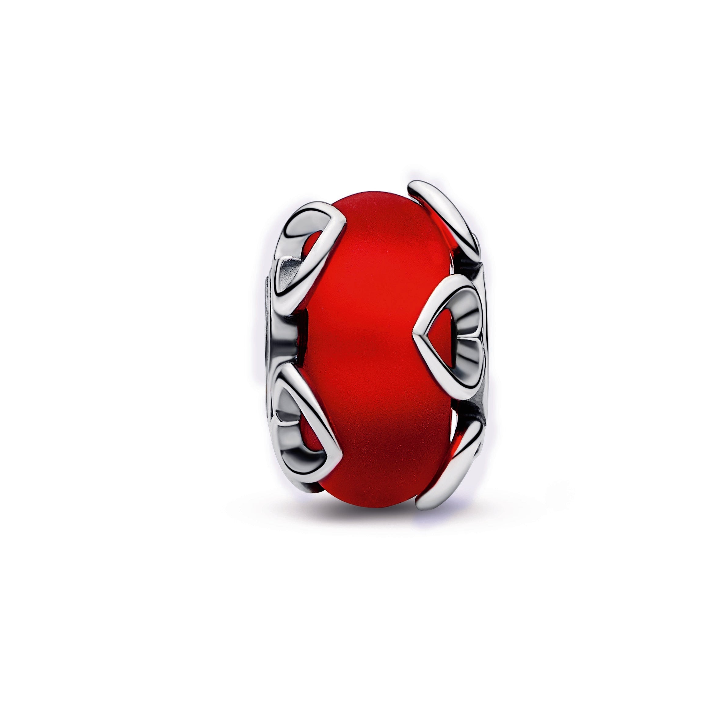 Pandora Frosted Red Murano Glass & Hearts Charm