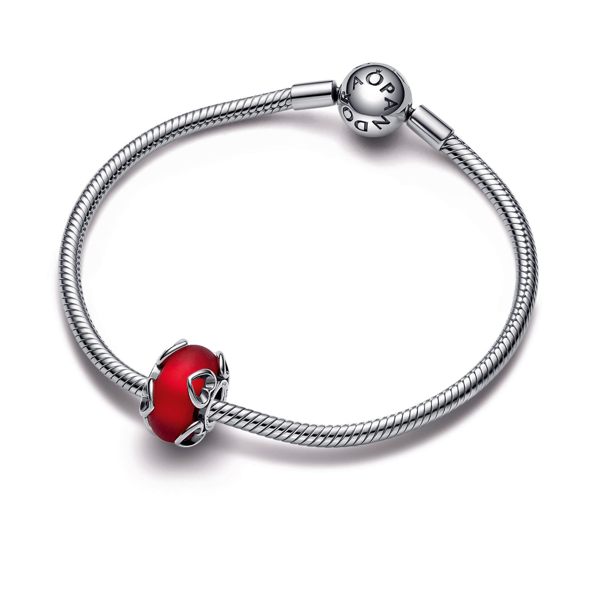 Pandora Frosted Red Murano Glass & Hearts Charm
