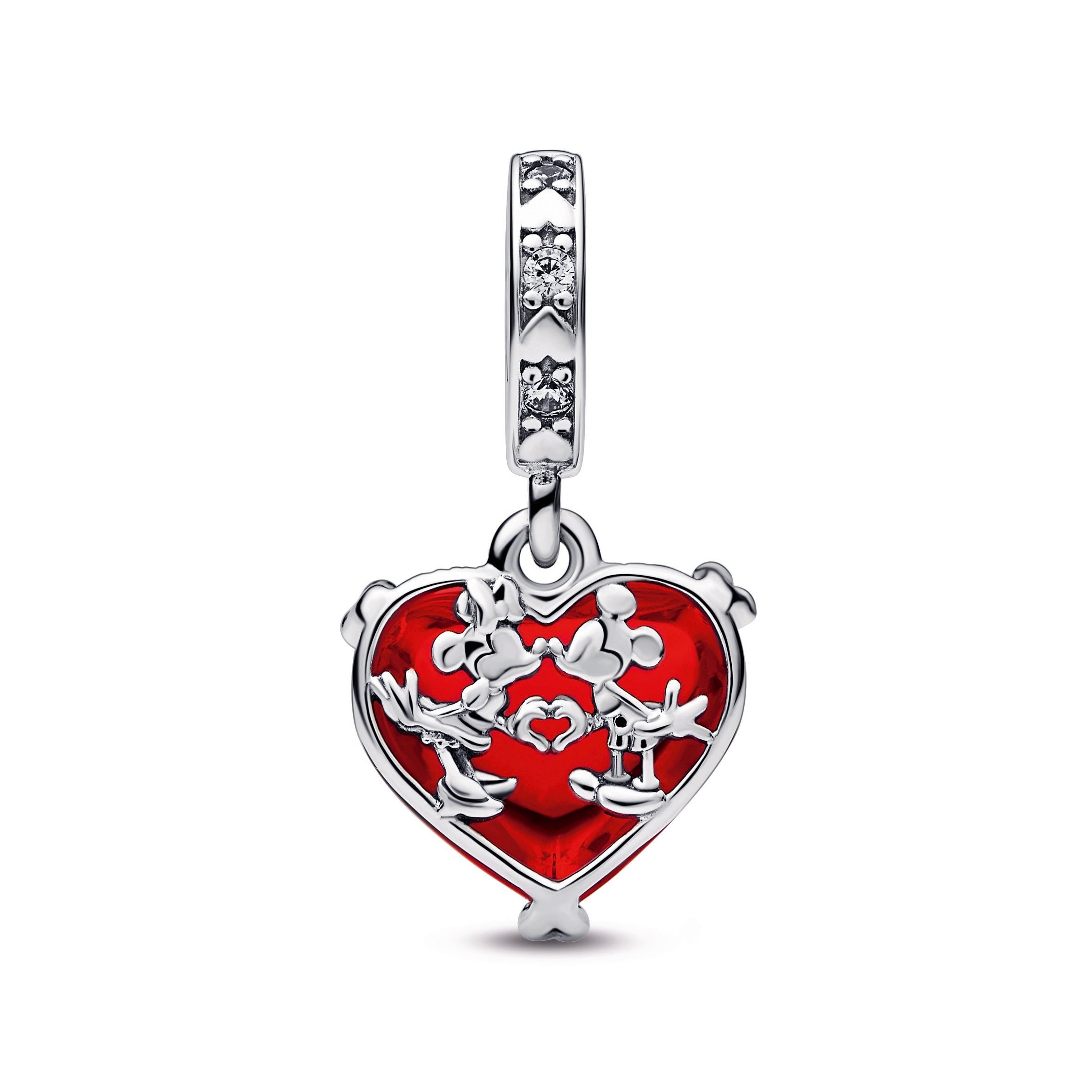 Pandora Disney Mickey & Minnie Mouse Kiss Red Murano Glass Dangle Charm
