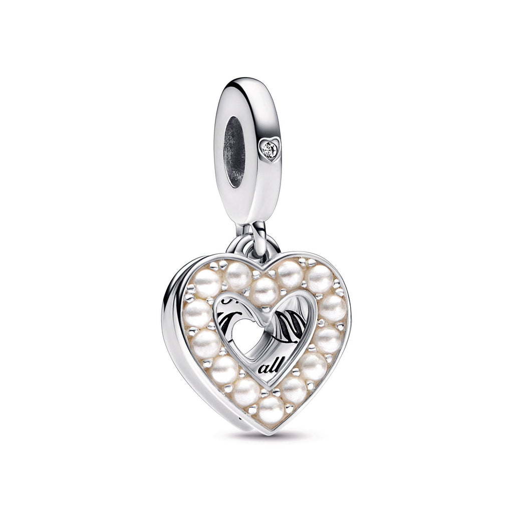 Pandora Pearlescent White Heart Double Dangle Charm