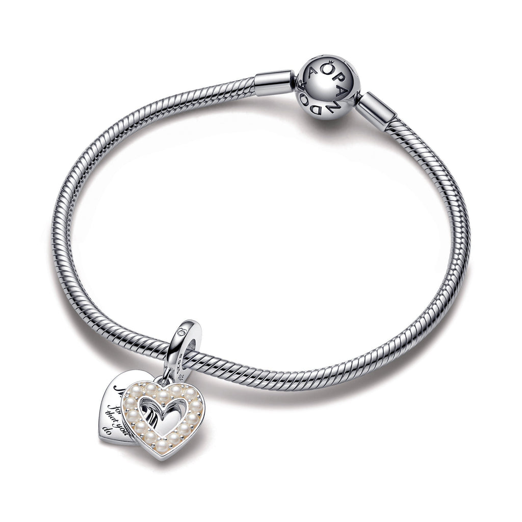 Pandora Pearlescent White Heart Double Dangle Charm
