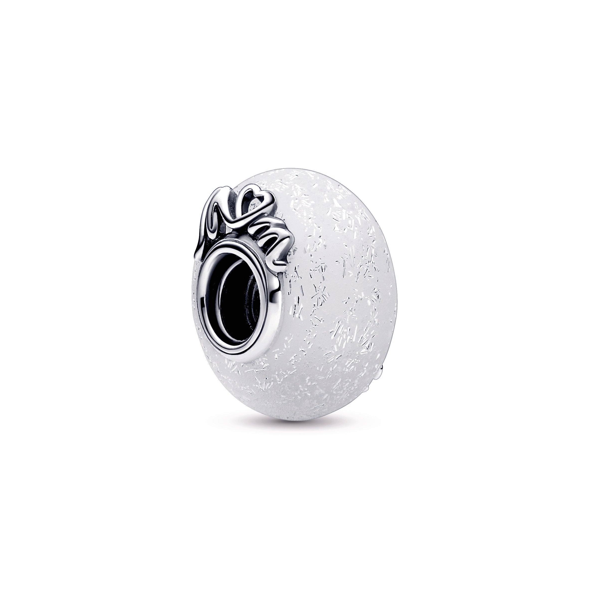Pandora Glittery White Murano Glass Mum & Love Charm