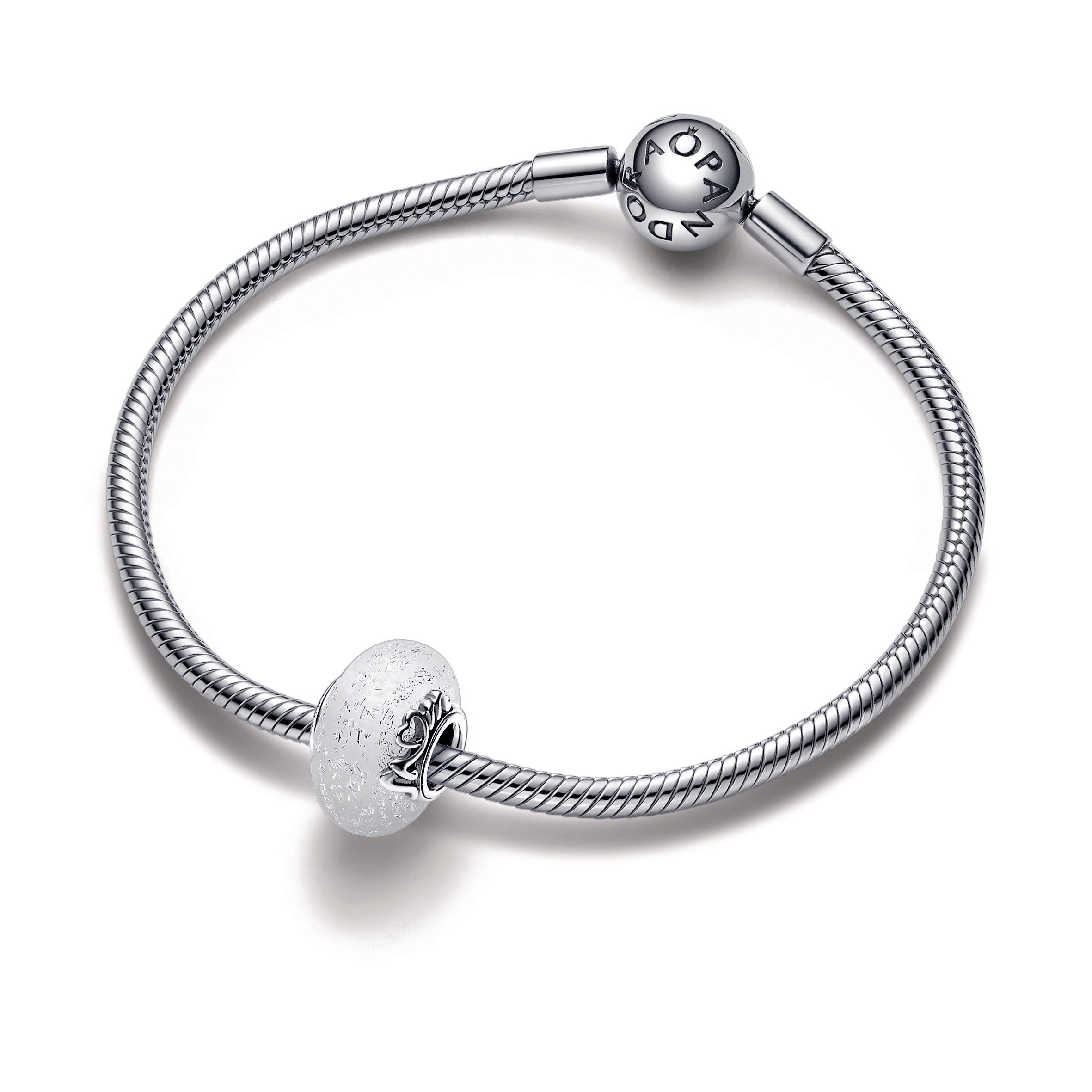 Pandora Glittery White Murano Glass Mum & Love Charm