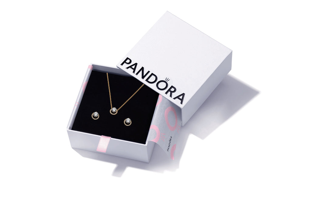 Pandora Round Halo 14K Gold-Plated Necklace & Earring Gift Set