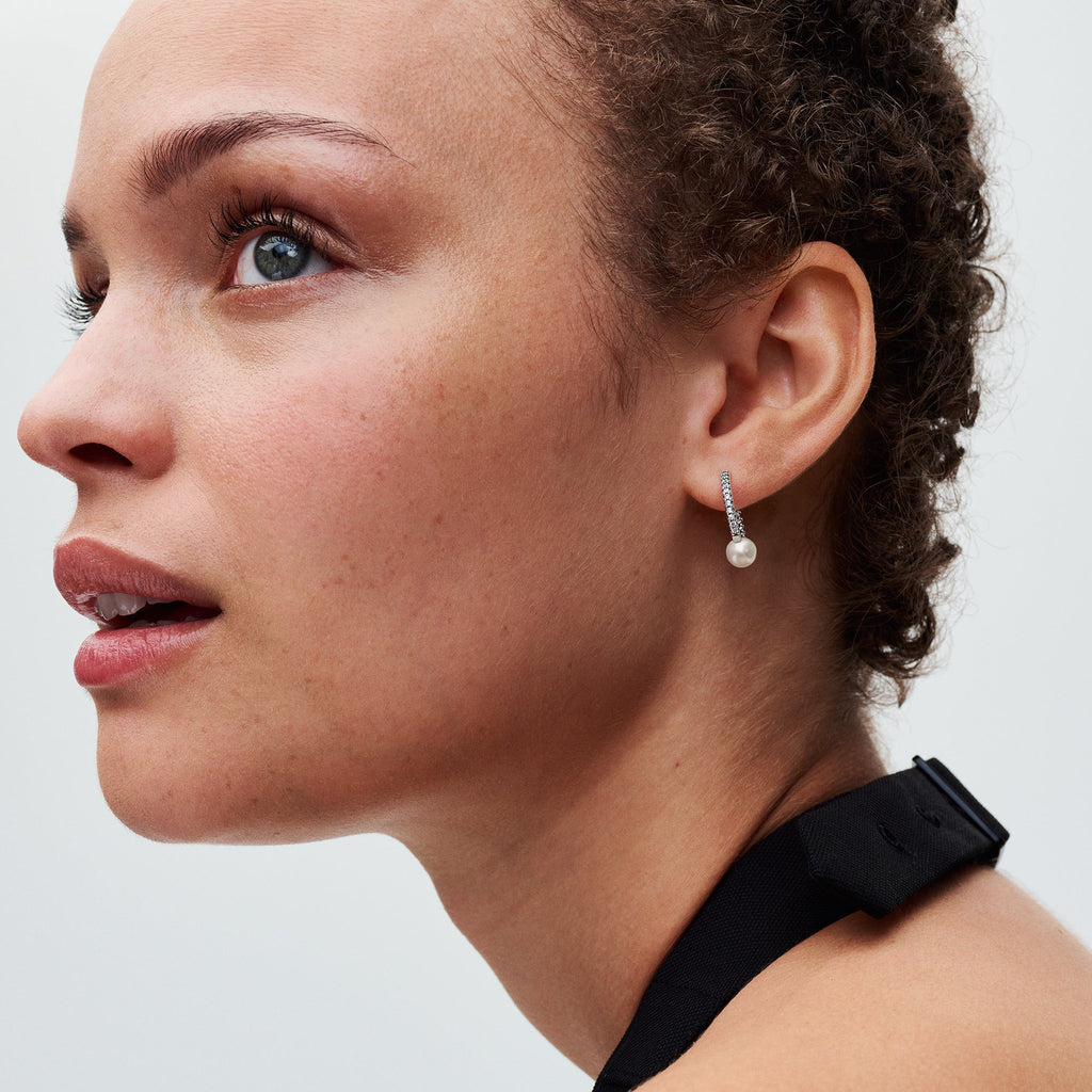 Pandora Treated Freshwater Pearl & Pave Hoop Earrings