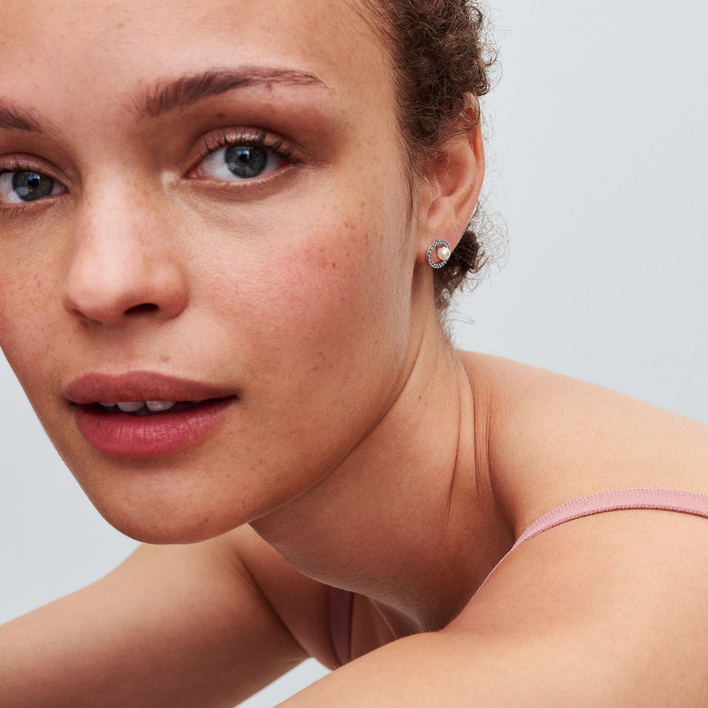 Pandora Treated Freshwater Pearl & Pave Halo Stud Earrings