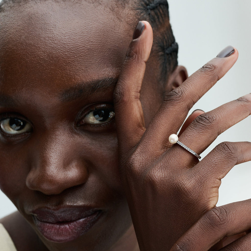 Pandora Treated Freshwater Pearl & Pave Ring