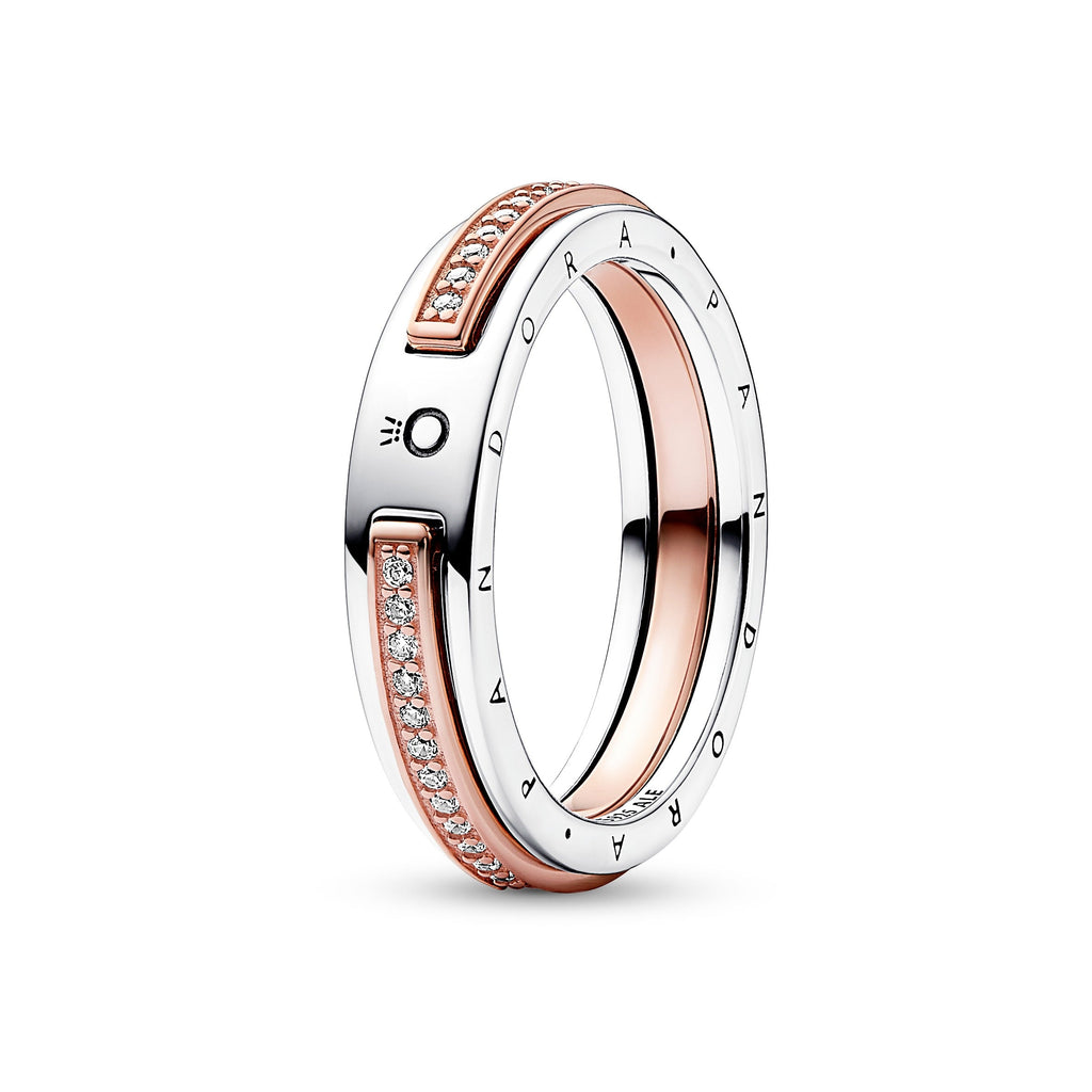 Pandora Signature Two-Tone Logo & Pave Ring