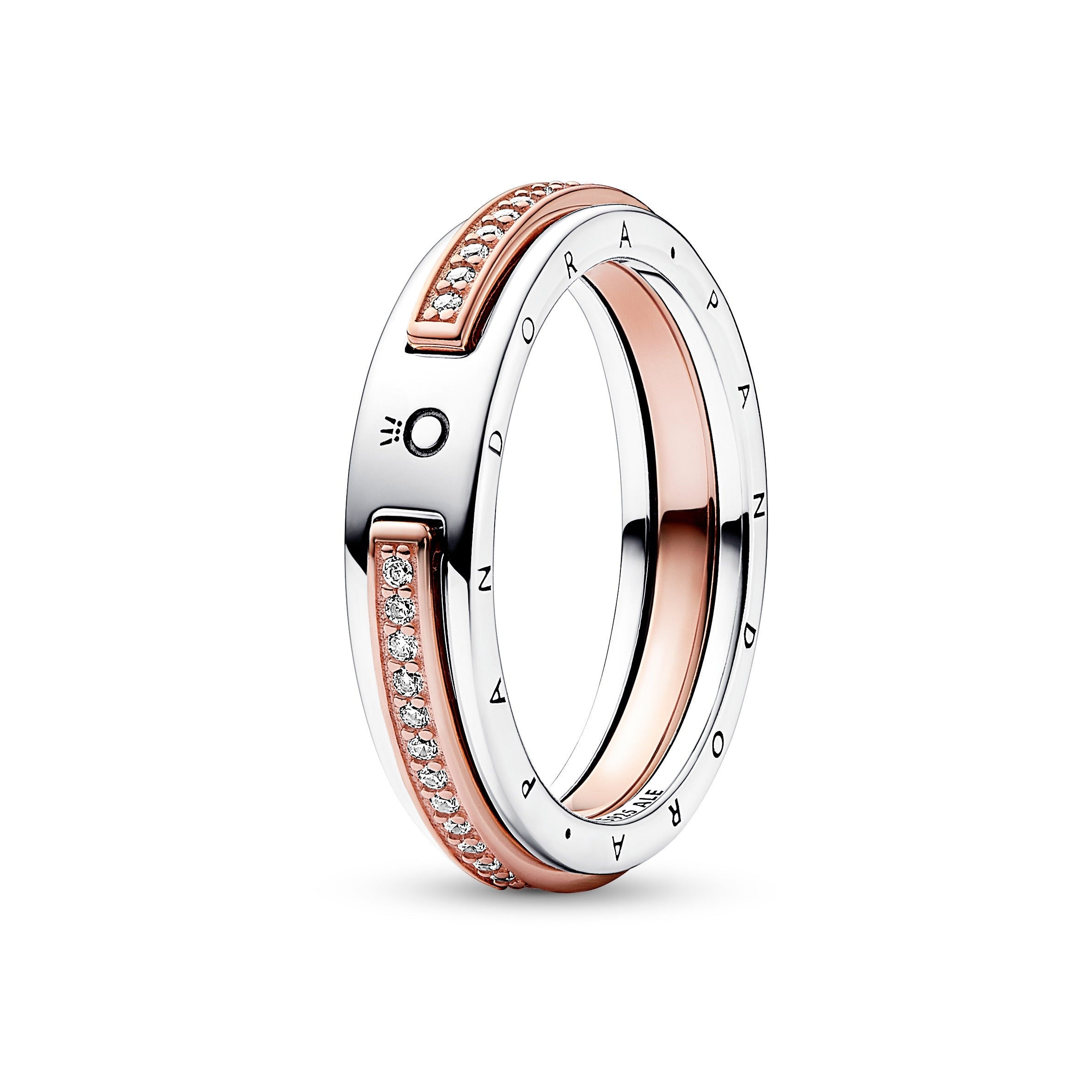 Pandora Signature Two-Tone Logo & Pave Ring