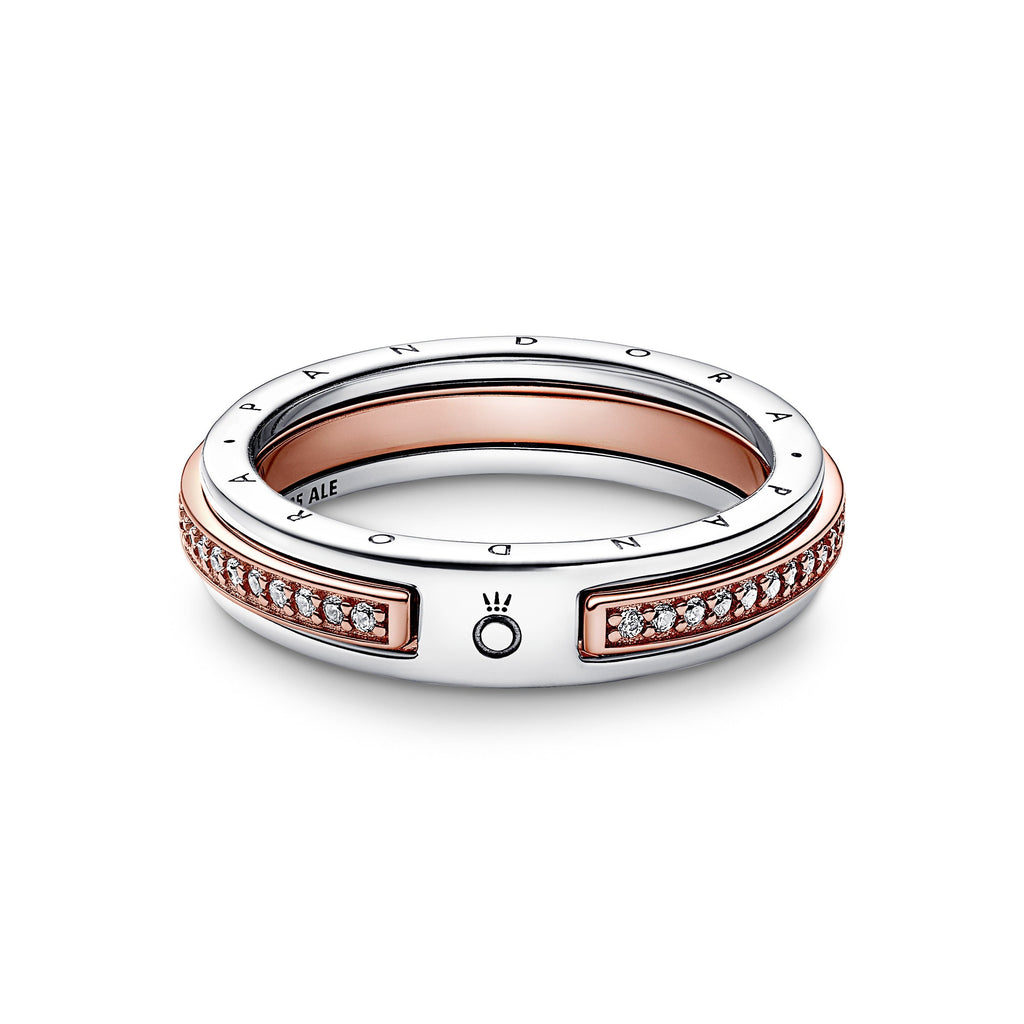 Pandora Signature Two-Tone Logo & Pave Ring
