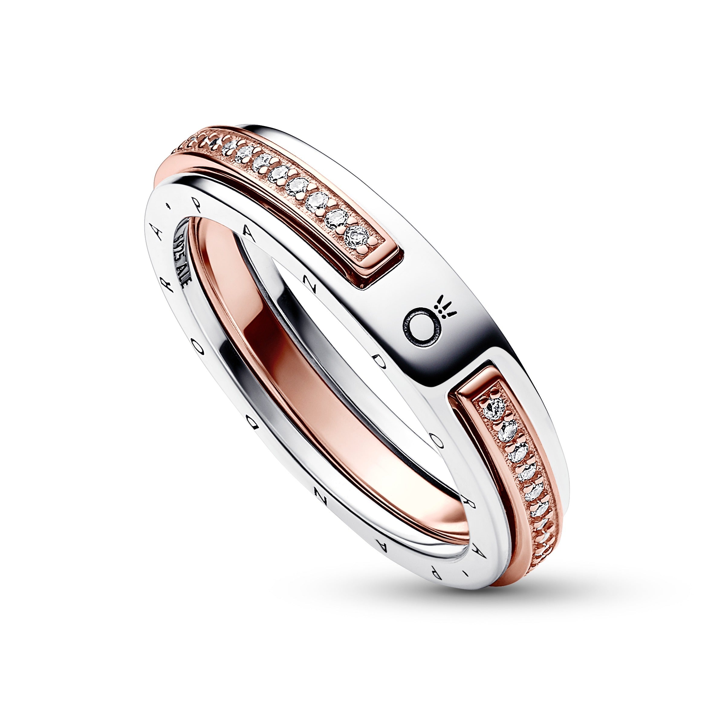 Pandora Signature Two-Tone Logo & Pave Ring