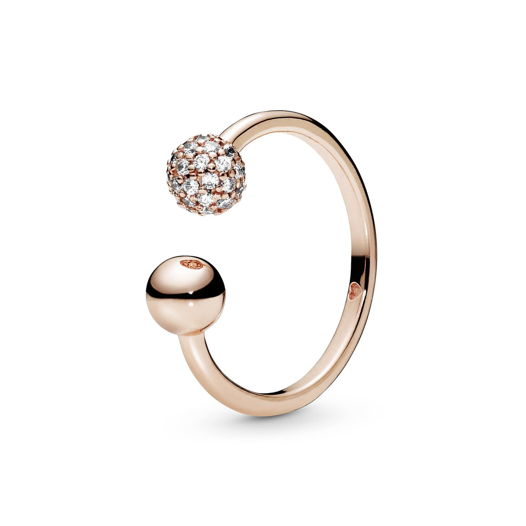 Pandora Polished & Pave Bead Open Ring