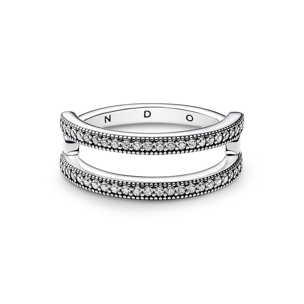 Pandora Signature Logo & Pave Double Band Ring