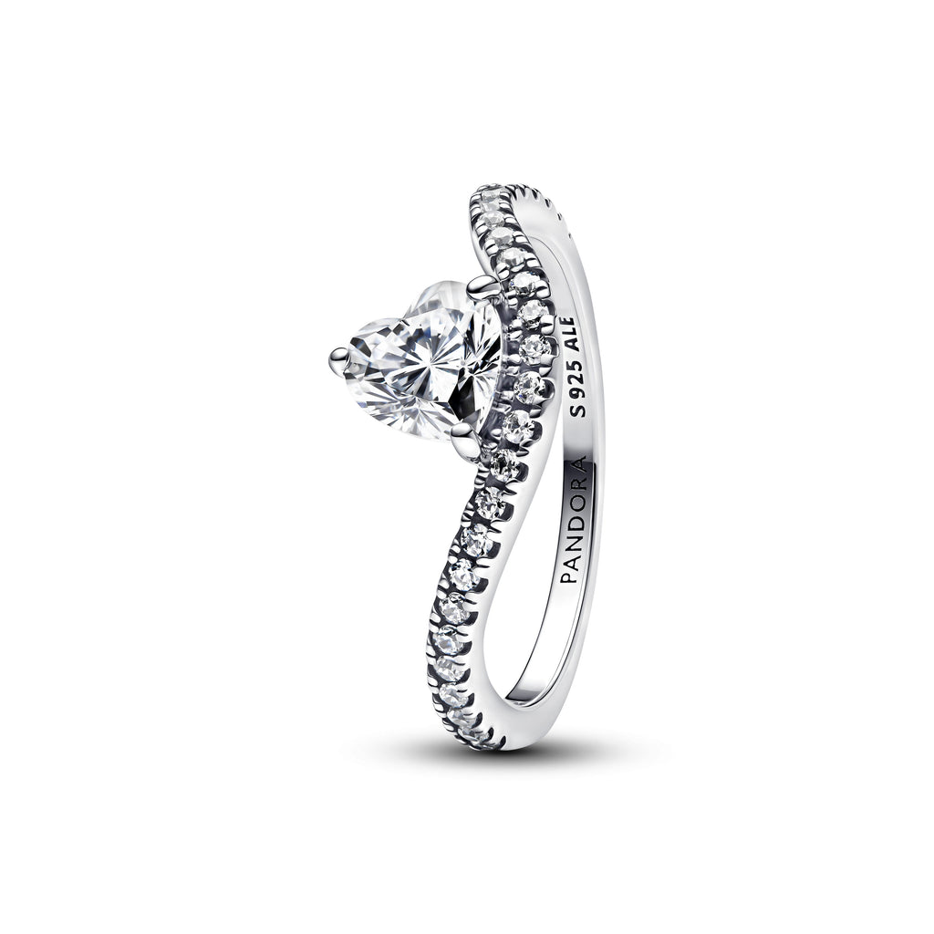 Pandora Wavy Pave Heart Ring