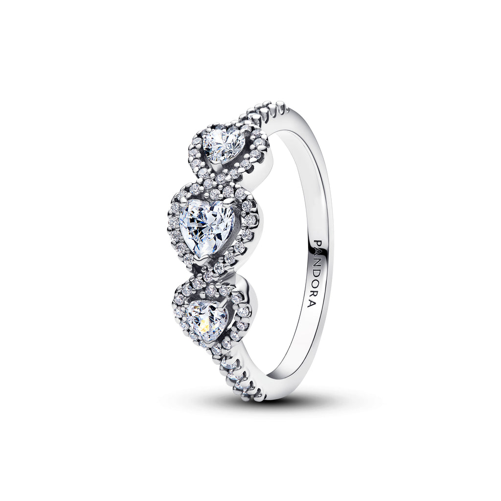 Pandora Halo Heart Trilogy Ring