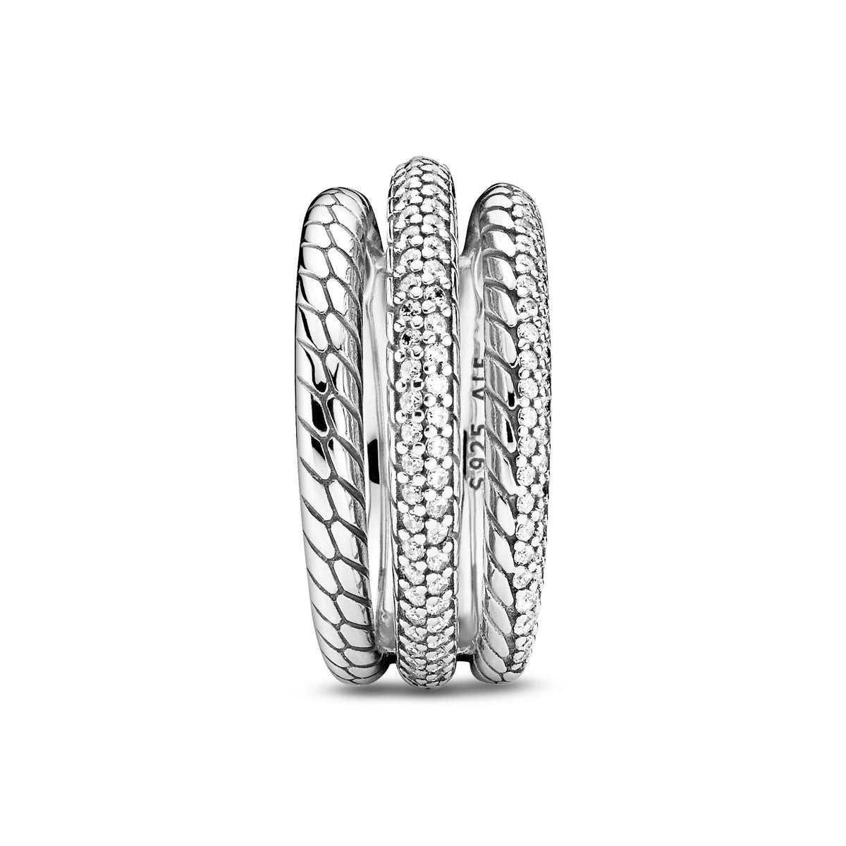 Pandora Triple Band Pave Snake Chain Pattern Ring