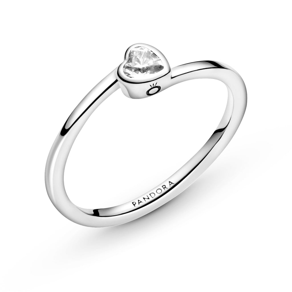Pandora Clear Tilted Heart Solitaire Ring