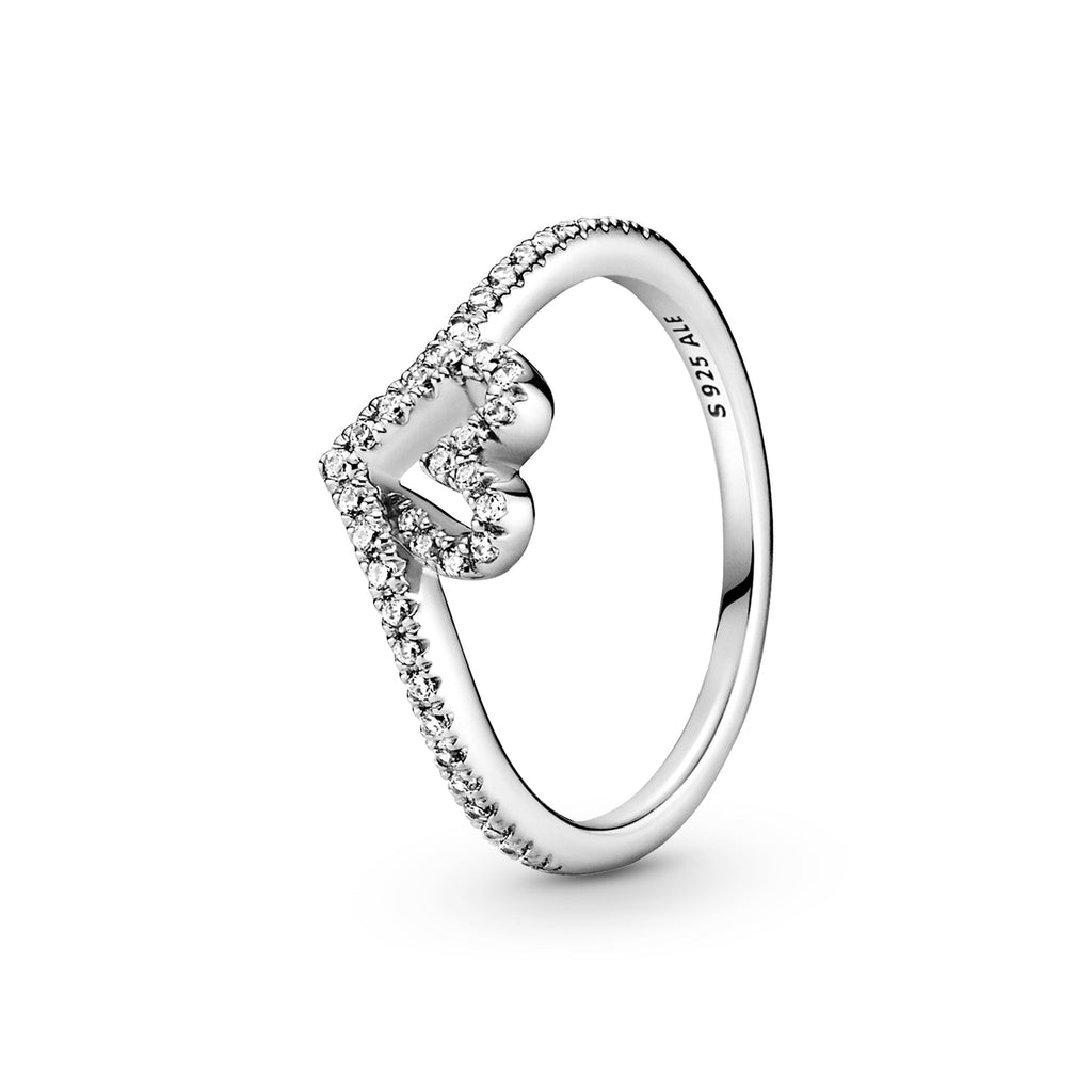 Pandora Sparkling Wishbone Heart Ring
