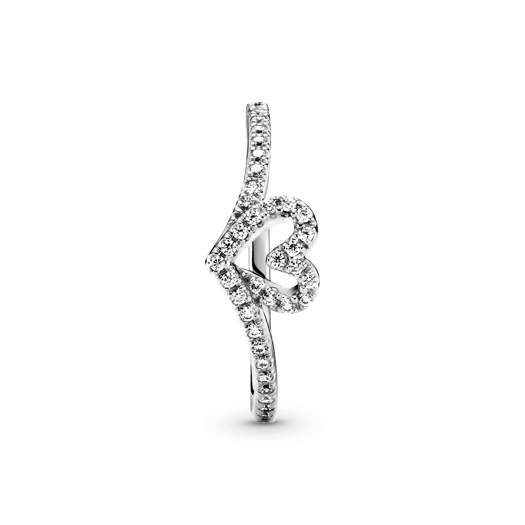 Pandora Sparkling Wishbone Heart Ring